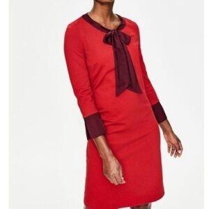 Boden Womens Josie Ponte Red Shift Dress 3/4 Sleeve Lined w/ Bow Collar Size 6P